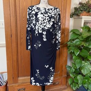 Chaps navy floral dress NWOT
